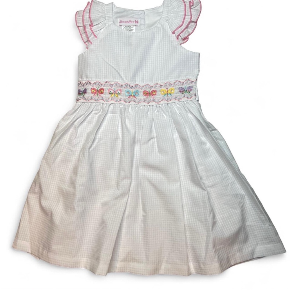 Bonnie Jean White and Pink Ruffled Butterfly Sundress with Flutter Sleeves
